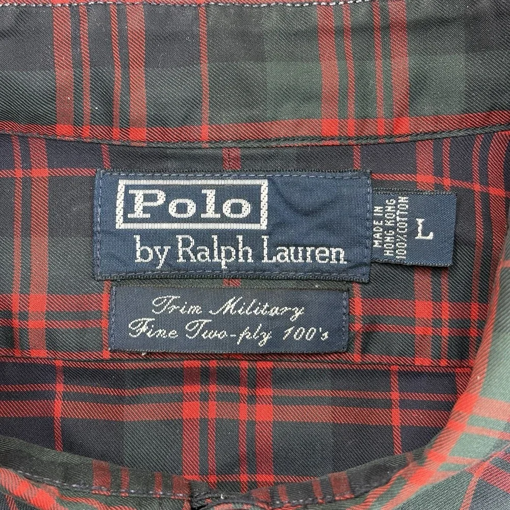 Polo By Ralph Lauren Trim Military Fine 2-ply 100s Plaid Button Up Shirt Mens L
